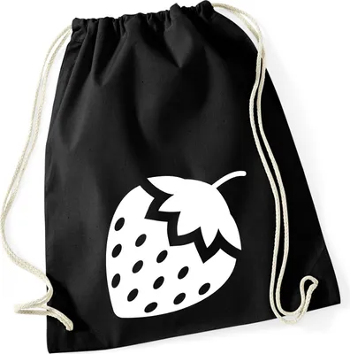 Produktbild von Huuraa Turnbeutel Erdbeere Strawberry 12 Liter Black Baumwolle Rucksack Geschenkidee