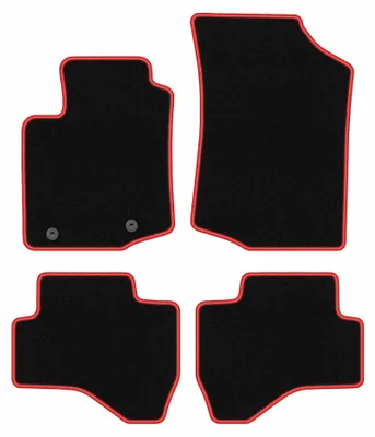 Produktbild von Velours-Fußmatten für Citroen C1 II 2014- (Schrägheck) – 4-tlg, Schwarz/Rot, passgenau – Wielganizator CARLUX