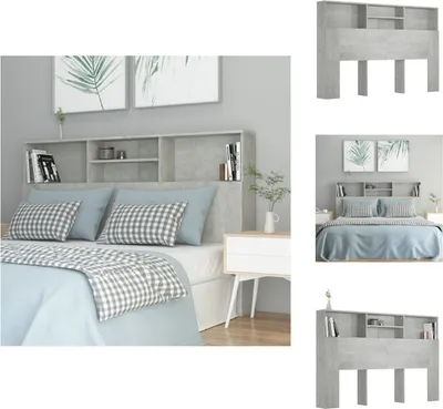 Produktbild von vidaXL Bett-Kopfteil mit Ablagen Betongrau 160x19x103,5 cm -  Kopf- & Fußenden
