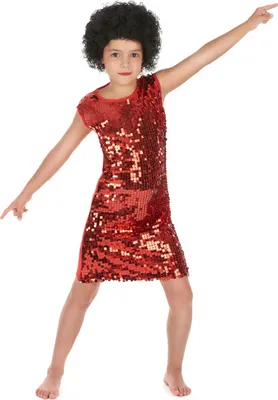 Produktbild von Rotes Disco-Kostüm mit Pailletten für Mädchen S 4-6 Jahre (110-120 cm)