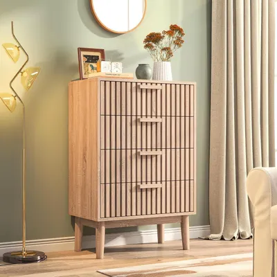 Image de Meuble de rangement avec tiroirs - Commode - Optimisation de l'espace dans la chambre - Design vertical gain de place - 60 x 91 cm - Couleur bois