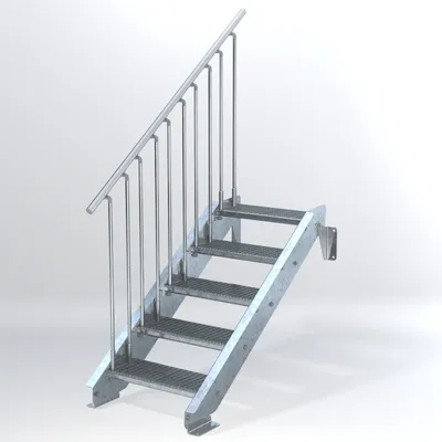 Produktbild von Stahltreppe 5 Stufen bis Höhe 100 cm, Laufbreite : 60 cm Geländer links ST 3 (31 / 9 mm schmal)