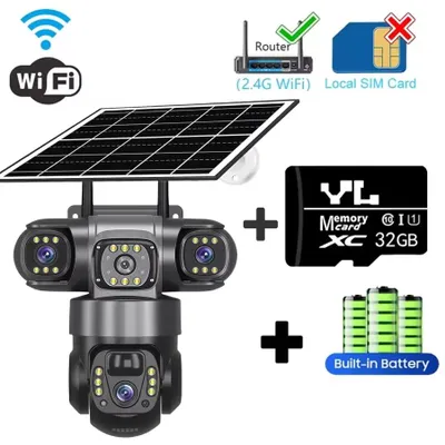 Obrázok produktu pre Solárna bezpečnostná kamera – Wi-Fi kamera bez pamäťovej karty – 15 MP – trojitý objektív – IP66 – farebná nočná viditeľnosť – 10-násobný digitálny zoom – určená na vonkajšie použitie