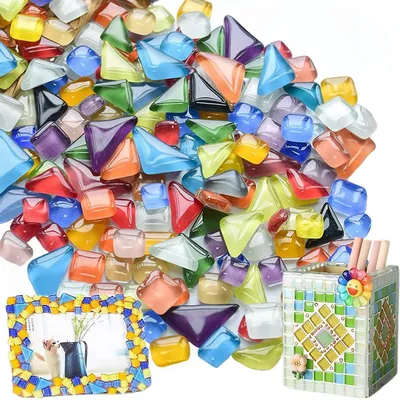 Produktbild von Mosaiksteine zum Basteln 900 g, Mini Glas Mosaiksteine, Bunte Kristall Mosaikfliesen für DIY, Bilderrahmen, Blumentöpfe