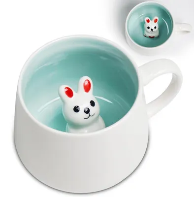 Image de Tasse en céramique avec motif 3D de lapin, couvercle et cuillère, capacité de 350 ml
