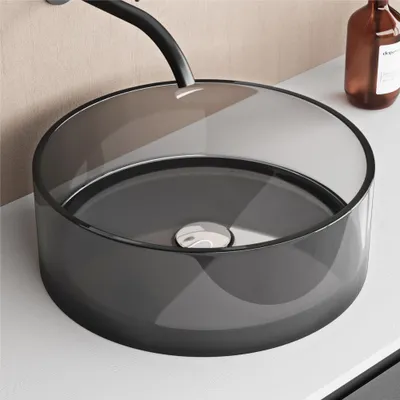 Produktbild von doporro Aufsatzwaschbecken Waschbecken Waschschale aus Harz, Handwaschbecken rund Ø 40 cm Glasgrau Waschplatz ohne Armaturloch Coloria01