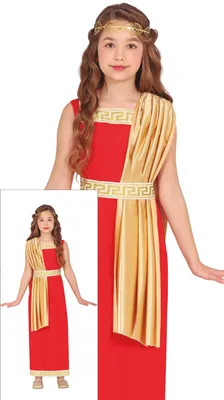 Produktbild von Roemische Goettin Toga Tunika Fasching Karneval Kinderkostuem Historisch Gold Rot, Größe: 128/134 Farbe: Rot