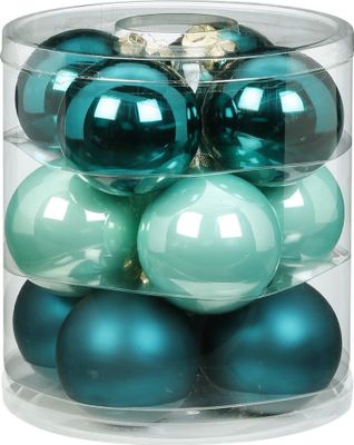 Weihnachtskugeln Glas 8cm, 12 Stück, Farbe:Green Emerald ( mint dunkel türkis meerblau )