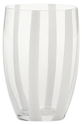Immagine prodotto di Gessato Set 6 Bicchieri Tumbler in Vetro Trasparente Soffiato a Bocca con Raffinate Fasce Verticali in Pasta Bianca Design Elegante e Artigianale