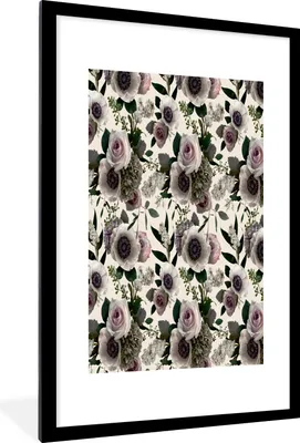 Produktbild von MuchoWow® MuchoWow® Gerahmtes Poster Blumen - Rosen - Blätter 60x90 cm - Poster mit zchwarzem Bilderrahmen - Dekoration - Wandposter Wohnzimmer - Hochwertig