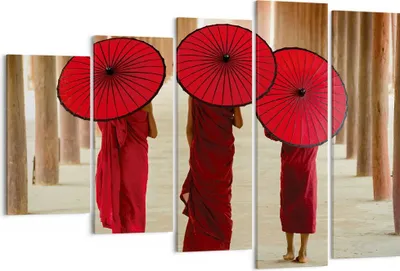 Produktbild von Bild auf Leinwand - Leinwandbild - 5 Teile - Bhutan Regenschirm Rot - 150x100cm - Wand Bild - Wanddeko - Wandbilder - Leinwanddruck - Bilder - Wanddekoration - Leinwand bilder - EG150x100-4290