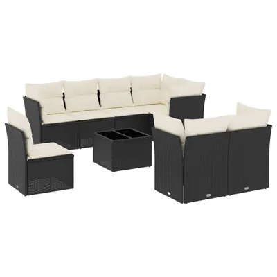 Produktbild von vidaXL 9-tlg. Garten-Sofagarnitur mit Kissen Schwarz Poly Rattan