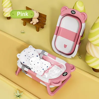 Produktbild von Baby Badewanne - Faltbare Reisebadewanne - Mit Thermometer - Mit Badematte - Für Babys 0–36 Monate - Rosa
