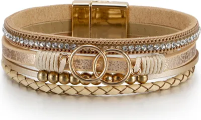 Produktbild von Damen-Boho-Armband, khaki, 19,5 cm, goldene Kugeln und Magnet