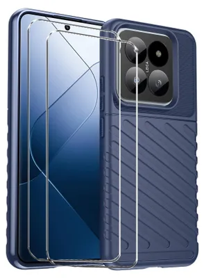 Immagine prodotto di set di cover protettive 2in1 per lo Xiaomi 14 composto da 2x protezione dello schermo in vetro 9H e 1x custodia in silicone - cover in blu