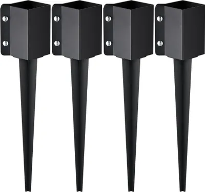 Immagine prodotto di Picchetto da terra per pali di recinzione - confezione da 4 - 113 x 113 x 610 mm - diametro esterno - metallo - verniciato a polvere nera