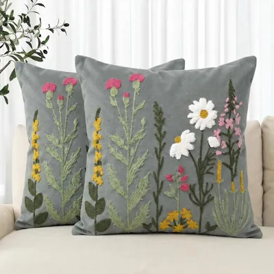 Immagine prodotto di Cuscini decorativi con motivo floreale, 45x45 cm, set da 2, colore grigio, 100% poliestere
