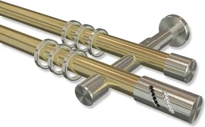 Produktbild von Interdeco Gardinenstange, Vorhangstange Messing-Optik / Edelstahl-Optik Modell Prestige Zoena, 20 mm Ø 2-läufig, 400 cm (geteilt)