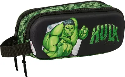 Zdjęcie produktu dla Podwójne wielofunkcyjne etui Hulk czarno-zielone 21 x 8 x 6 cm 3D