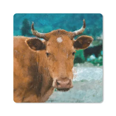 Produktbild von MuchoWow® Mauspad Mousepad Kuh - Zeichnung - Braun 20x20 cm - Mousepads - Maus Mat - Pad - Mausunterlage - Desk Mat - Bureauartikeln