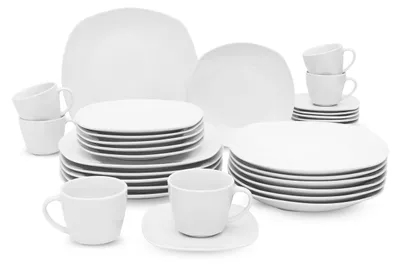Produktbild von Retsch Arzberg 500031301 Kombiservice Fino für 6 Personen, Uni, Porzellan, rechteckig (abgerundet), weiß (1 Set, 30-teilig)
