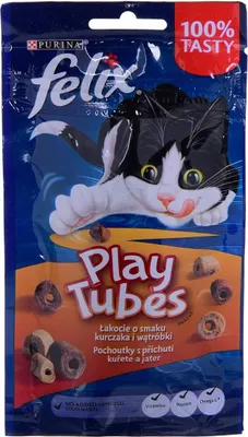 Obrázok produktu pre FELIX Play Tubes Chicken, Liver - suchá strava pre mačky - 50 g