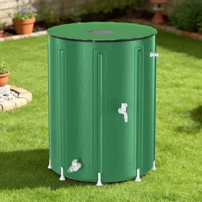 Produktbild von Ikodm 500L Regentonne Faltbar Grün mit Hahn – Regenwassertonne Regenfass Wassertank PVC Wasserspeicher für Garten