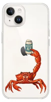Zdjęcie produktu dla Elastyczne etui do iPhone'a 13, wykonane z przezroczystego silikonu TPU, z motywem kraba i piwa