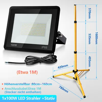 Produktbild von Jopassy 100W LED Baustrahler Fluter Stativ Flutlicht Scheinwerfer Außenstrahler Arbeitsleuchte Bauscheinwerfer IP66 Wasserdicht Warmweiß
