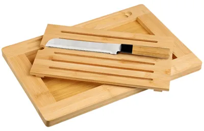 Image de Planche à pain KESPER avec couteau à pain - en bambou ® - avec compartiment à miettes & lame en acier inoxydable - antidérapant - Modèle 58107