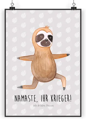 Produktbild von Mr. & Mrs. Panda Bild Faultier Yoga DIN A3 - Grau Pastell - Geschenk, Kunstdruck, Namaste, Deko, Wandbild, wanddeko, Krieger, Meditation, drucke