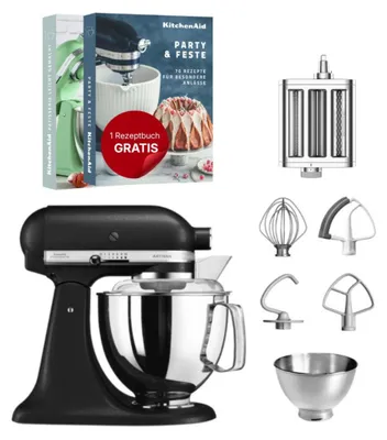 Produktbild von KitchenAid 4,8 L 5KSM175 Artisan Küchenmaschine Pastalover mit Nudelwalzen 3er- Set Gusseisen Schwarz