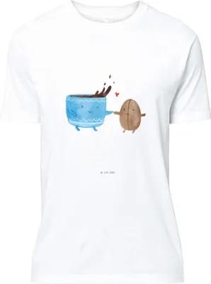 Produktbild von Mr. & Mrs. Panda Tshirt Kaffee Bohne - Weiß - Geschenk, S T-Shirt, Genuss, oberteil, Lustige Sprüche, Glück, Zufriedenheit, mit Spruch, Lustiges, Kaffeebohne