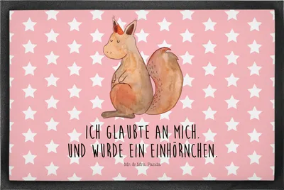 Produktbild von Mr. & Mrs. Panda fußmatte Einhorn Glauben 50 x 75 cm - Rot Pastell - Geschenk, Einhörner, Eichhorn, Schmutzfangmatte, Schmutzfangteppich, Schmutzfänger, Schmutzmatte