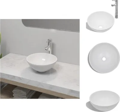 Obrázok produktu pre vidaXL Umývadlo do kúpeľne s batériou keramické okrúhle biele - Umývadlo do kúpeľne