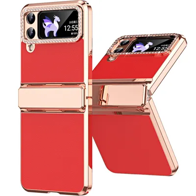 Obrázek produktu pro Pouzdro pro Samsung Galaxy Z Flip 3 5G lesklé a diamantovým galvanizované kryt s ochranou pantu červené
