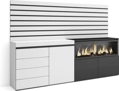 Produktbild von Sideboard, Kommode, 214x35x145 cm, Für Schlafzimmer, Zimmer, Elektrokamin XXL, Kommode mit Schubladen, Weiß