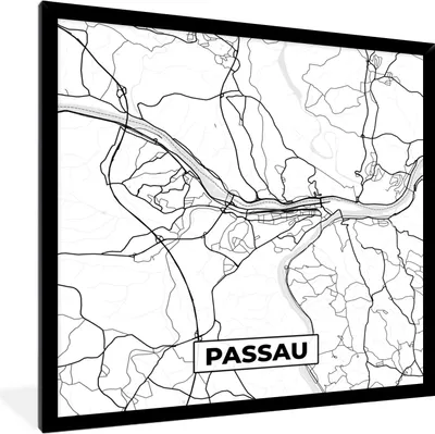 Produktbild von MuchoWow® Gerahmtes Poster Karte - Passau - Stadtplan 40x40 cm - Poster mit Schwarzem Bilderrahmen Wandposter Rahmen Foto Bilder - Mit Rahmen - Wanddekoration Schlafzimmer
