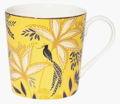 Porzellan-Tasse 340 ml mit Vögeln und Blumen, Golddetails