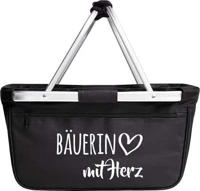 Produktbild von Huuraa Einkaufskorb Bäuerin mit Herz 20 Liter Black faltbarer Tragekorb Geschenkidee