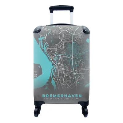 Produktbild von MuchoWow® Koffer Handgepäck Trolley Rollkoffer Kleine Reisekoffer mit 4 Rollen - Blau - Deutschland - Karte - Stadtplan - Bremerhaven - Cabin Size < 55x40x23 cm & 55x40x20 cm - Fotokoffer - Kabinenkoffer - Boardgepäck - Reise-Box - Reisekoffer - Reisegepäck - Koffer mit Bild - Trolley für Kinder