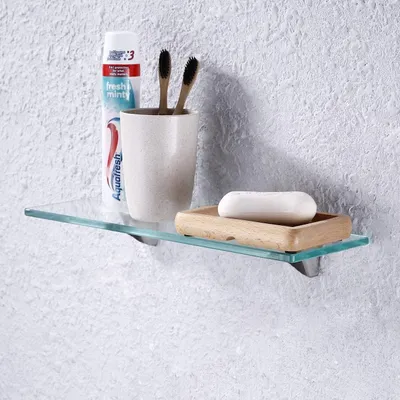 Image de Étagère de salle de bain en verre trempé de 60 cm avec fixation chromée
