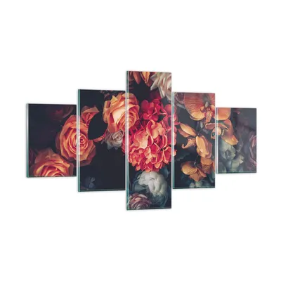 Produktbild von Bilder auf glas - 5 Teile - Blumenstrauß Blumen Rosen - 125x70cm - Glasbilder - Wandbilder - Bilder - zum Aufhängen bereit - Wanddekoration aus Glas - Glas Bilder - Wandbild auf Glas - GEA125x70-5002