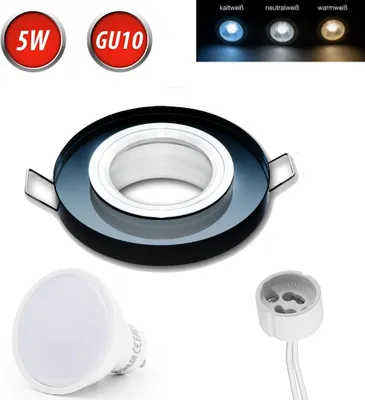 Produktbild von Einbaustrahler GU10 Einbaurahmen Glas Einbauleuchte Ø75mm Bohrloch inkl. GU10 5W Neutralweiß LED Leuchtmittel Schwarz Rund