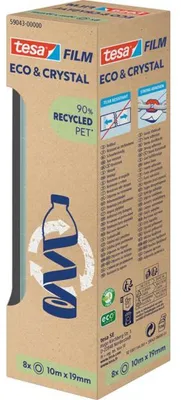 tesa&reg; tesafilm&reg; eco &amp; crystal, 19 mm x 10 m, transparent, stark klebend, reißfest, Packu