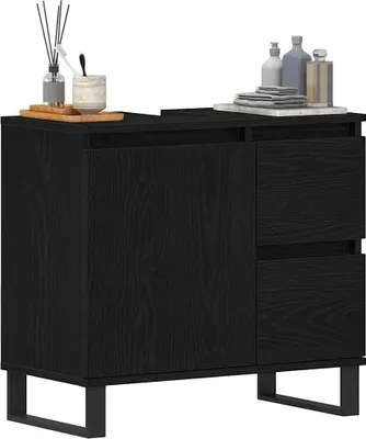 Produktbild von "2026 Aktion"Waschbeckenschrank/Badschrank Modernes Design - Badezimmerschrank Badmöbel - mit Tür Schwarz Eichen-Optik 65x33x60 cm DEMöbel 4834464