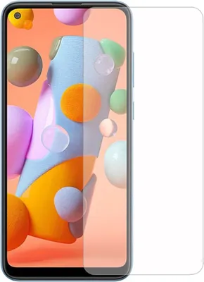 A screen protector is shown on a smartphone with a colorful abstract background.