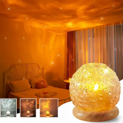 Produktbild von LED-Nachtlicht mit Fernbedienung, Wasserwellenlicht, 3 Farben, Timer, verstellbare Helligkeit, Sternprojektion, für Schlafzimmer & Party