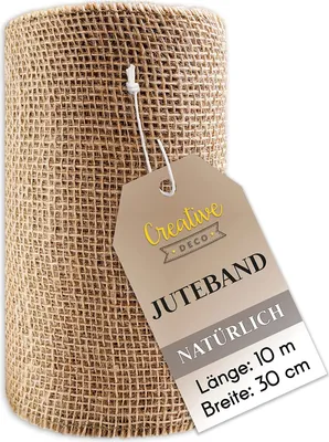 Produktbild von Creative Deco Juteband zur Dekoration | Rolle 30 cm x 10 m | Naturbrauner Stoff | Kunsthandwerk Kunst und Handwerk | Dekorativer rustikaler Tischläufer Boho | Hochzeitsfeier