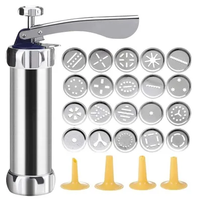 Produktbild von Presse Aluminiumpresse Set Plätzchenform Gebäckpresse mit 20 Spitzen und 4 dünnen Teigspritzspitzen Edelstahl Silber